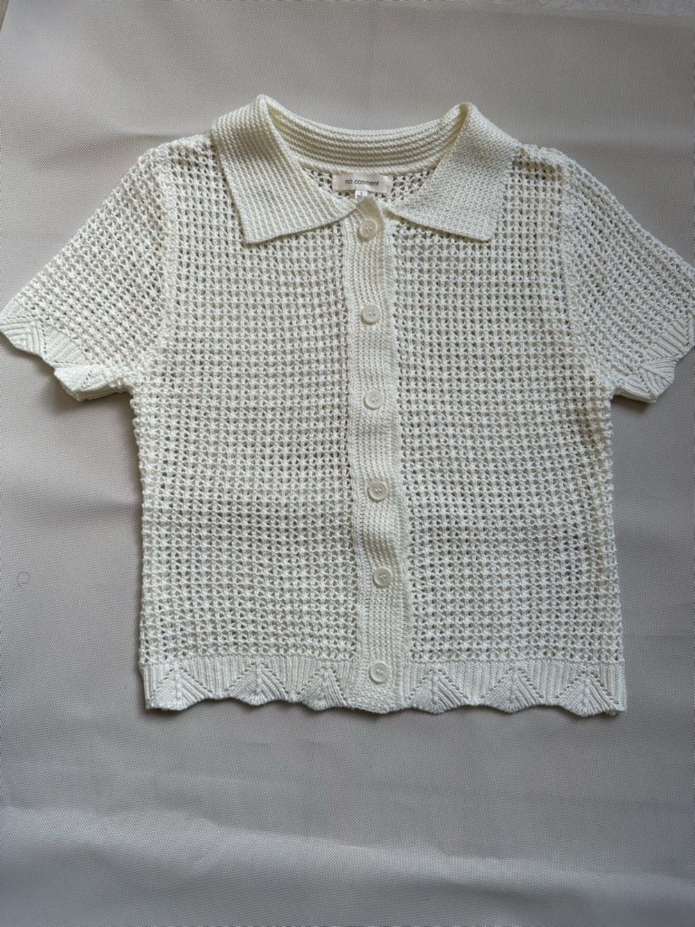 No Comment White Crochet Knit Stretch Button-Up Cardigan Top Size S - Picture 12 of 16